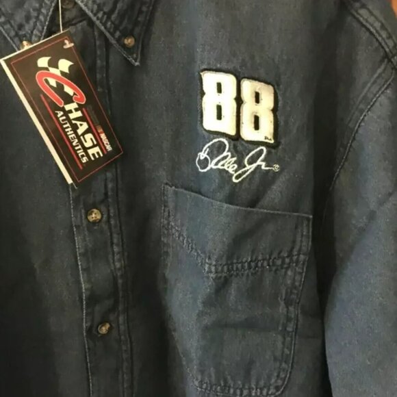 NASCAR Dale Earnhardt Jr 88 Long Sleeve Denim Shirt 2XL Chase Authentics NEW - Picture 2 of 4